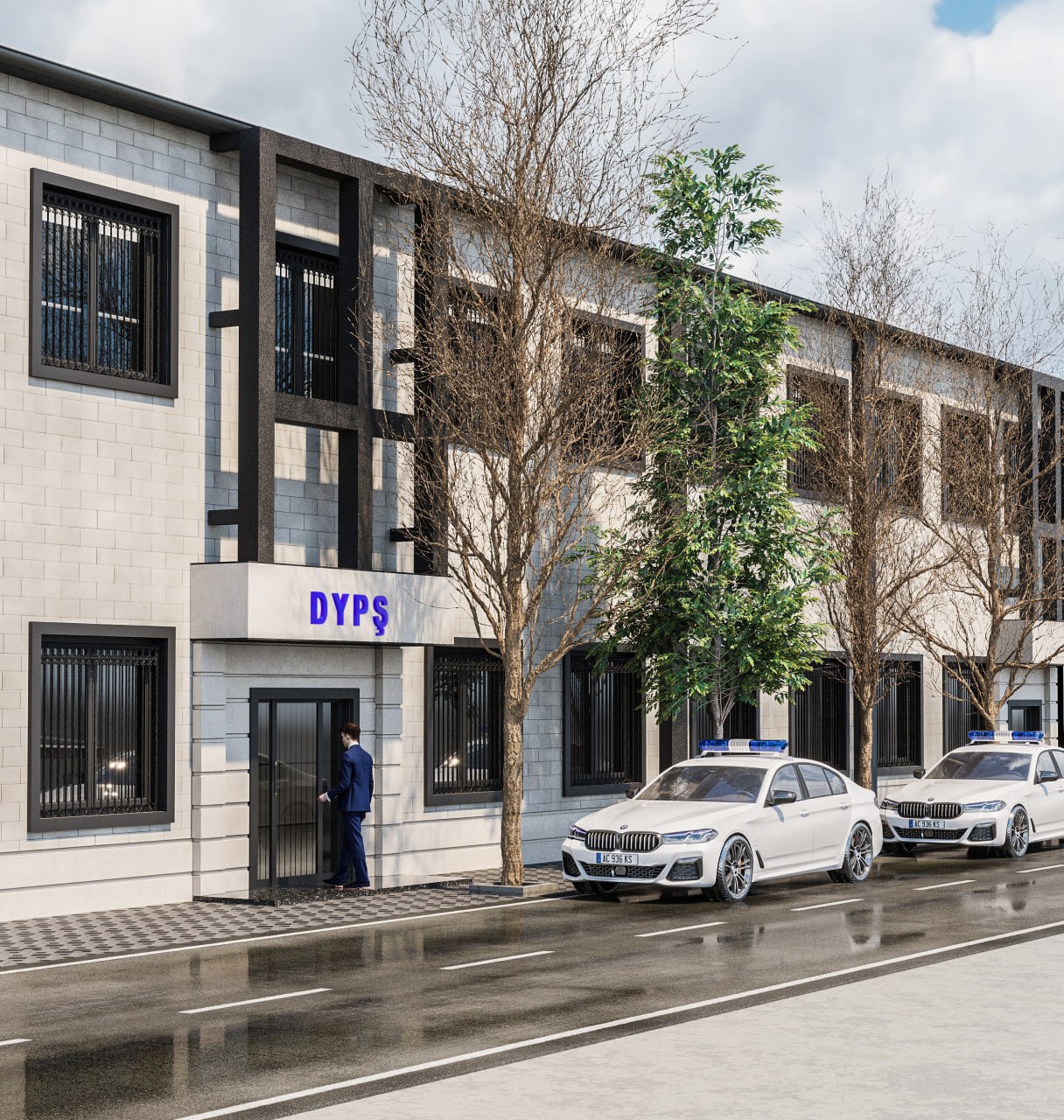 Nizami Rayon Dövlət Yol Polisi İdarəsinin inzibati binasının eksteryer dizaynı yenilənib